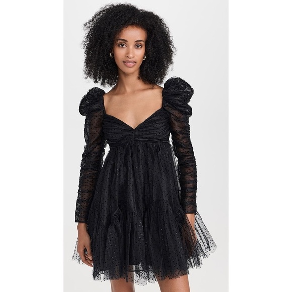 Zimmermann Tulle Ruched Mini Dress Black Polka Dot